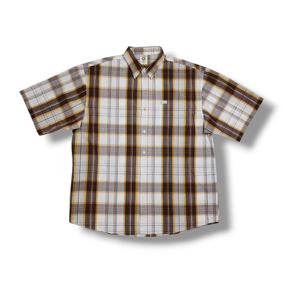 G Unit Heavy Weight Button Up Plaid Cotton Short Sleeve Logo Shirt Men's 3XL Y2K - Picture 1 of 14